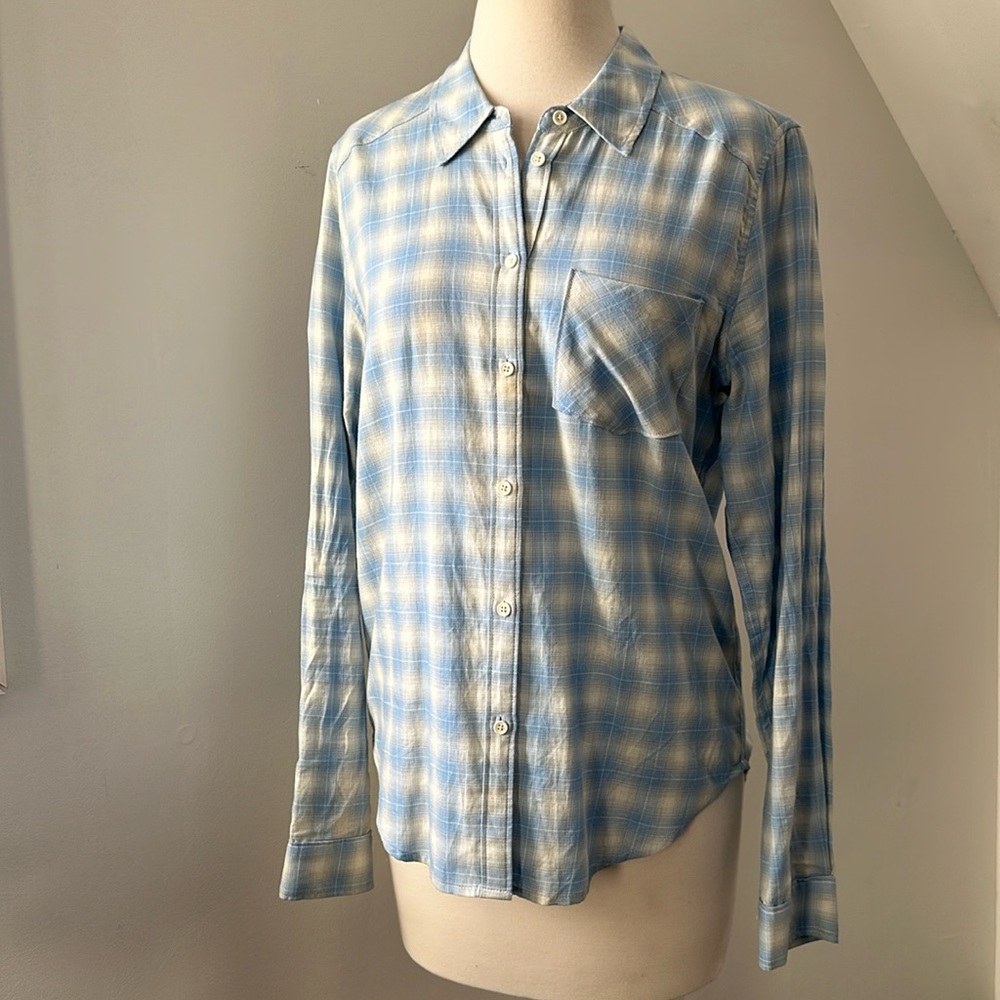 Paige • Blue & White Plaid Button Down Tailored Dress Shirt • Size Small